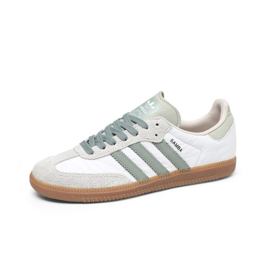 Adidas Samba branco e verde-oliva
